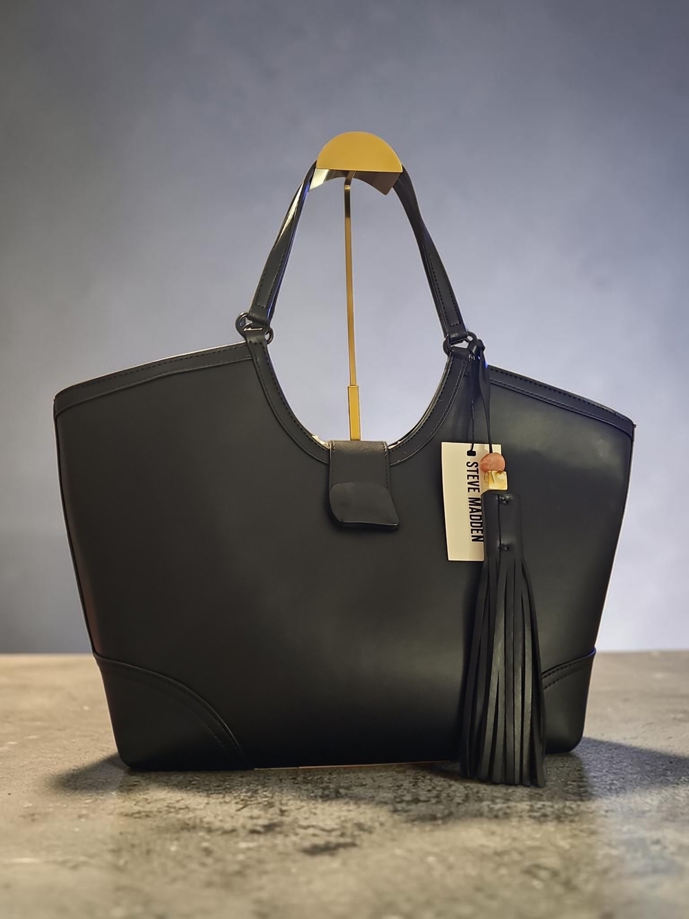 Steve Madden Black Leather Tote Bag with Tassel